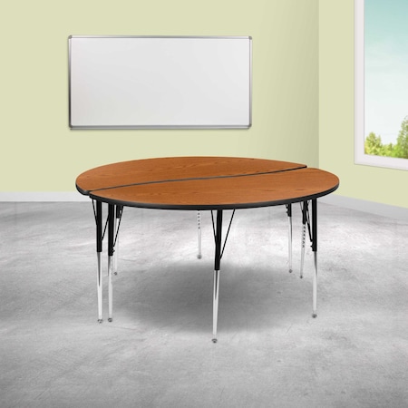 Flash Furniture Round 60 W, 60 L, 30.25 H, Chrome, Laminate, Particleboard, Steel, Wood Grain XU-GRP-A60-HCIRC-OAK-T-A-GG